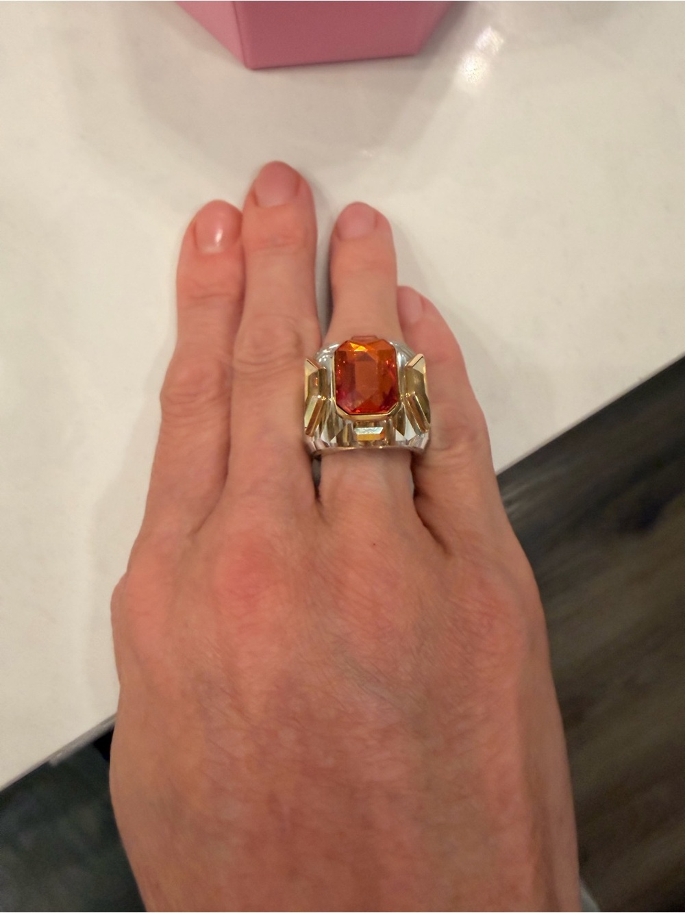 Swarovski Orange Faceted Gem Ring in Gold and Silver Tone